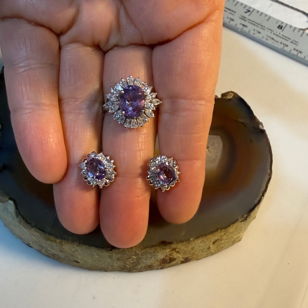 925 Amethyst Ring & Earring Set New! Ring Size 9.75 / 10 See pics